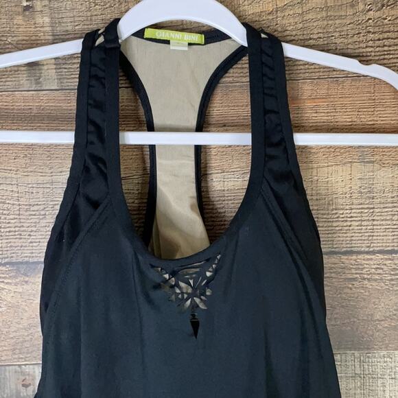 Gianni Bini Black Blouson Tankini Swimsuit Top Laser Cut Back Size Small - Picture 4 of 13